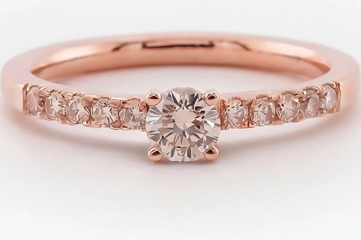 Verlobungsring 750er Roségold mit 11 champagner-farbenen Brillanten Grote contraste Goldschmiede in Köln